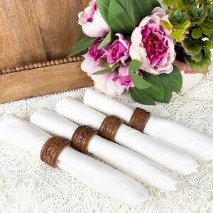 Hand Carved Wooden Napkin Rings Set of 4